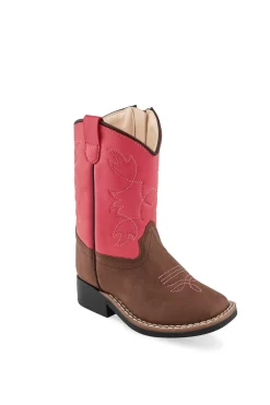 Old West Brown/Pink Toddler Girls Faux Leather Cowboy Boots