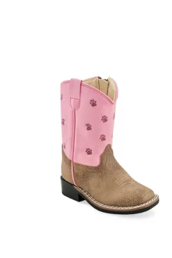 Old West Pink/Tan Toddler Girls Faux Leather Zipper Cowboy Boots