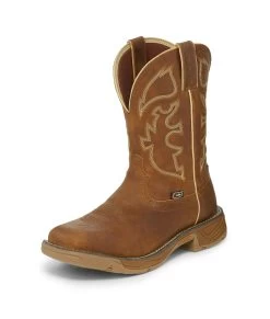 Justin 11in WP EH Mens Rustic Tan Stampede Rush Leather Work Boots -Fashion Footwear Shop WK4330 L